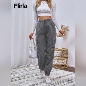 Gray Women's Drawstring Waist Cargo Pants